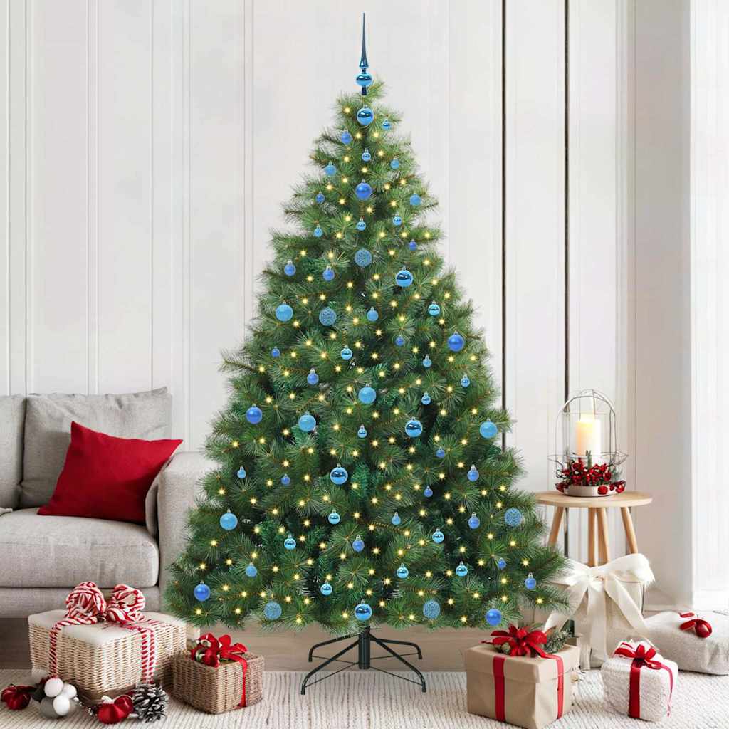 Artificial Christmas Tree with 300 LEDs PE and PVC Green 210 cm with LEDs &blue balls