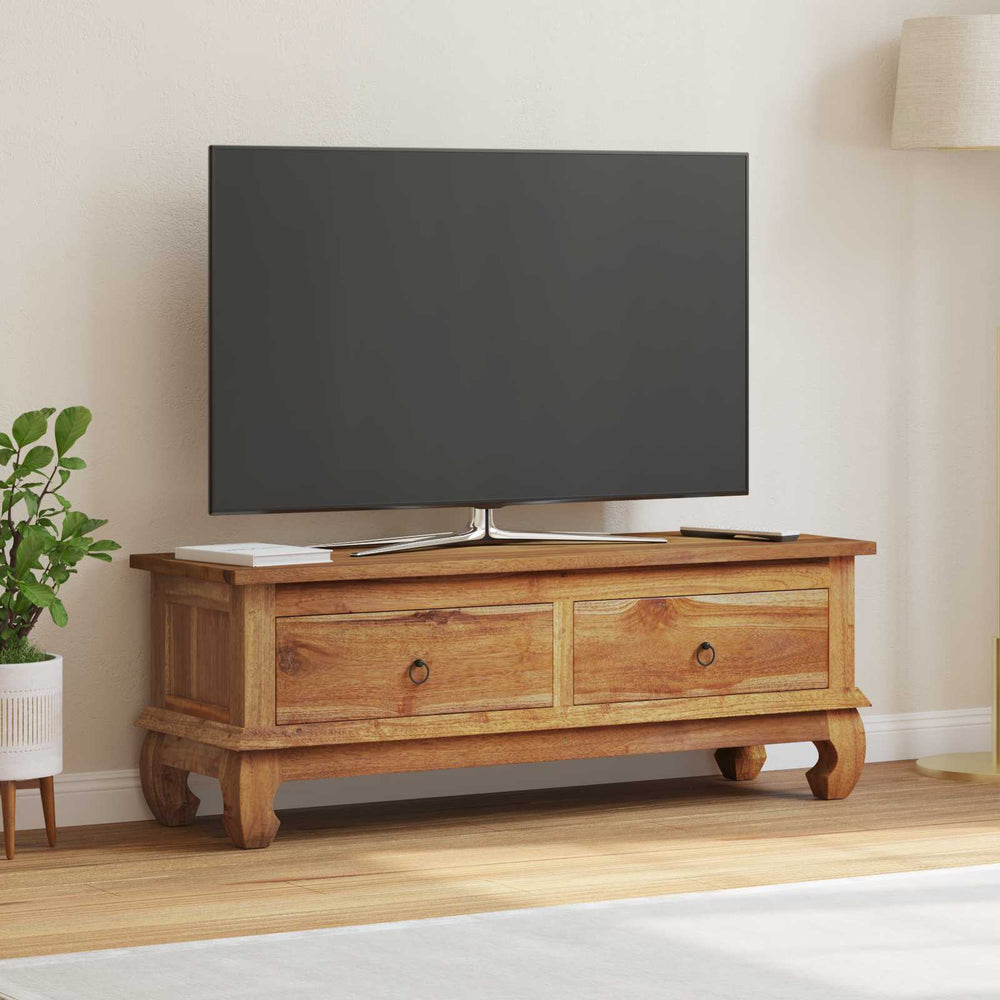 vidaXL TV Stand 110 x 35 x 40 cm Natural Solid Teak Wood