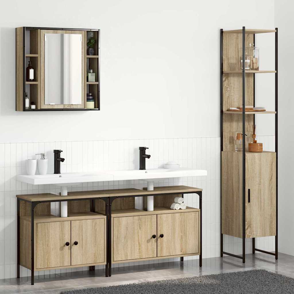 4 Piece Bathroom Cabinet Set Engineered Wood Sonoma oak