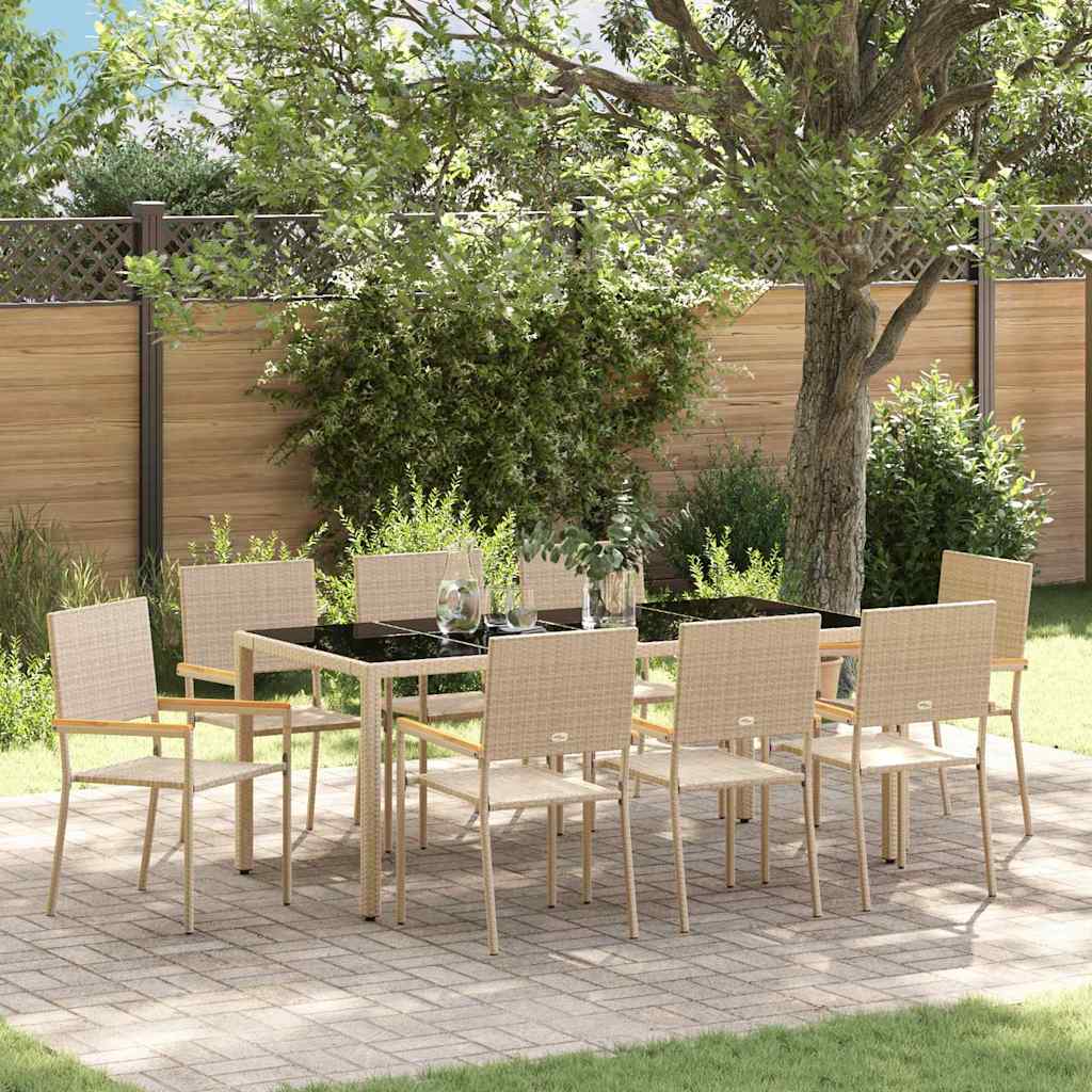 vidaXL Garden Dining Set 9 pcs Beige Poly Rattan 1