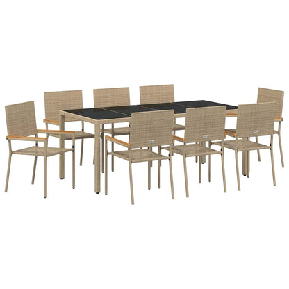 vidaXL Garden Dining Set 9 pcs Beige Poly Rattan 2