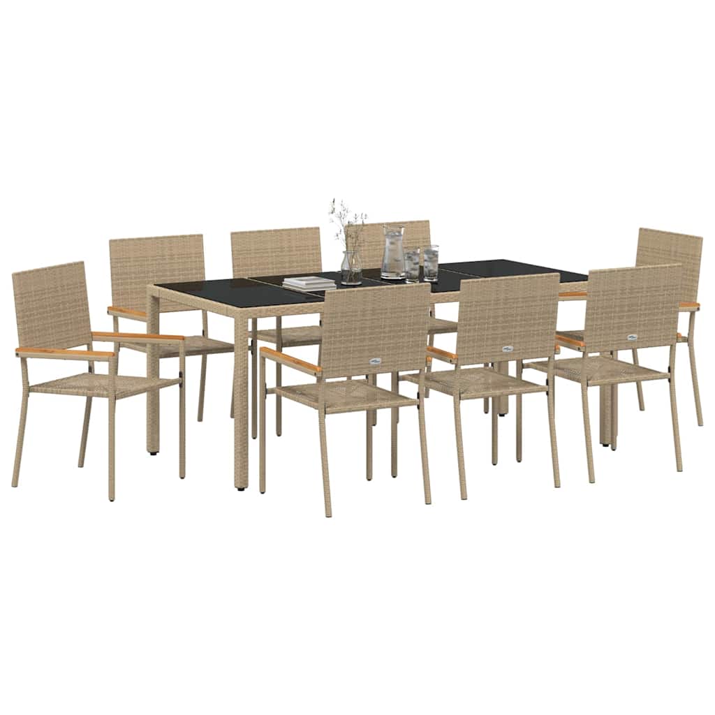 vidaXL Garden Dining Set 9 pcs Beige Poly Rattan 3