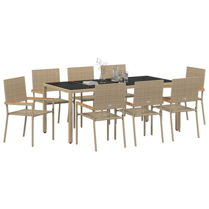 vidaXL Garden Dining Set 9 pcs Beige Poly Rattan 3