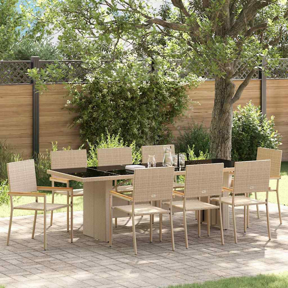 vidaXL Garden Dining Set 9 pcs Beige Poly Rattan