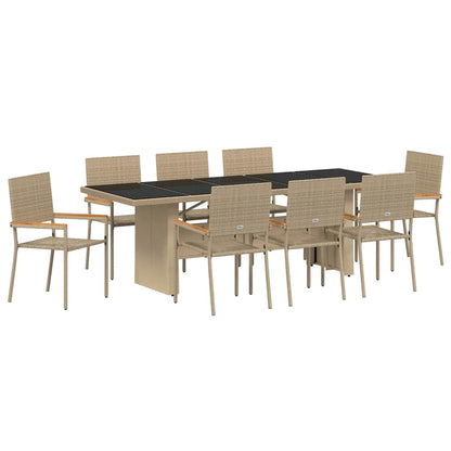 vidaXL Garden Dining Set 9 pcs Beige Poly Rattan 2