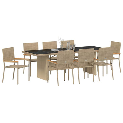 vidaXL Garden Dining Set 9 pcs Beige Poly Rattan 3