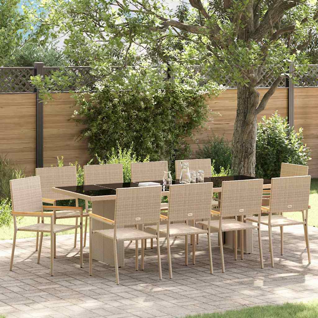 vidaXL Garden Dining Set 11 pcs Beige Poly Rattan 1