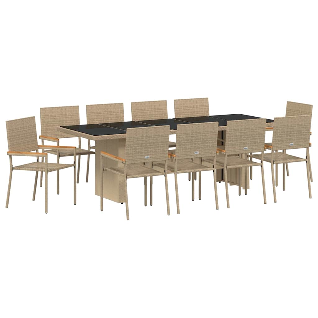 vidaXL Garden Dining Set 11 pcs Beige Poly Rattan 2