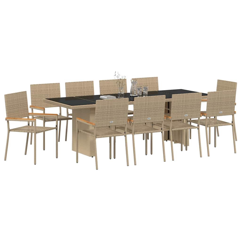 vidaXL Garden Dining Set 11 pcs Beige Poly Rattan 3