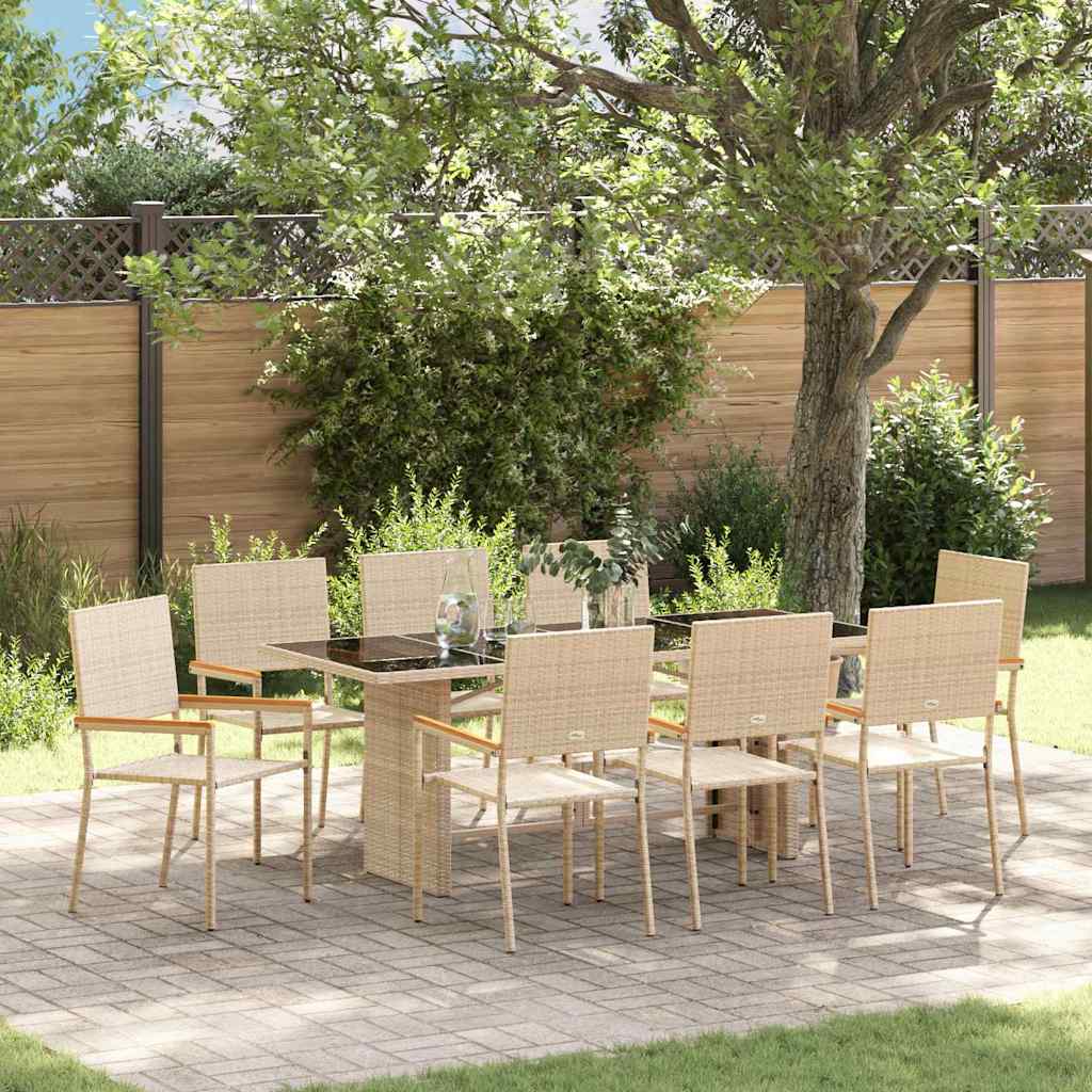 vidaXL Garden Dining Set 9 pcs Beige Poly Rattan 1