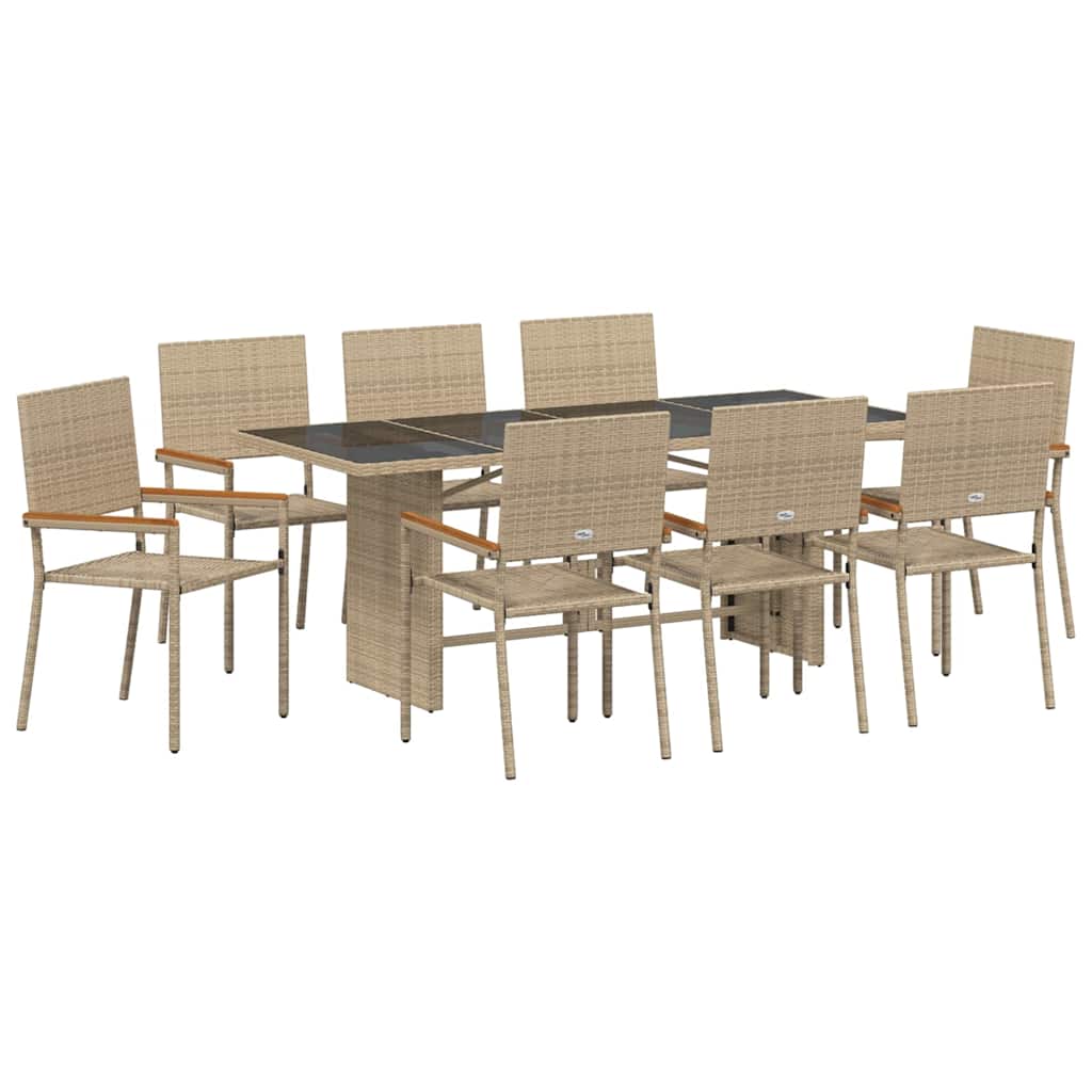 vidaXL Garden Dining Set 9 pcs Beige Poly Rattan 2