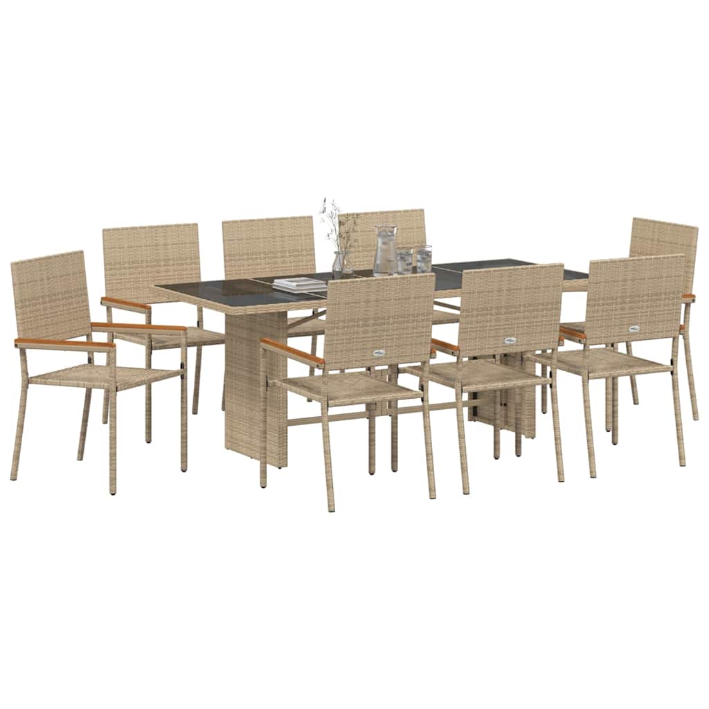vidaXL Garden Dining Set 9 pcs Beige Poly Rattan 3