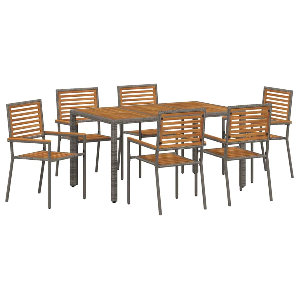 vidaXL Garden Dining Set 7 pcs Grey and Brown Poly Rattan 2