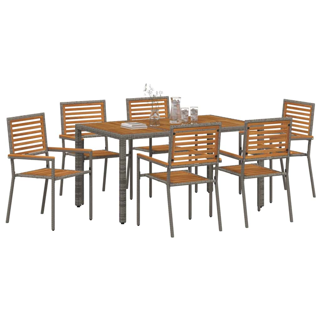 vidaXL Garden Dining Set 7 pcs Grey and Brown Poly Rattan 3