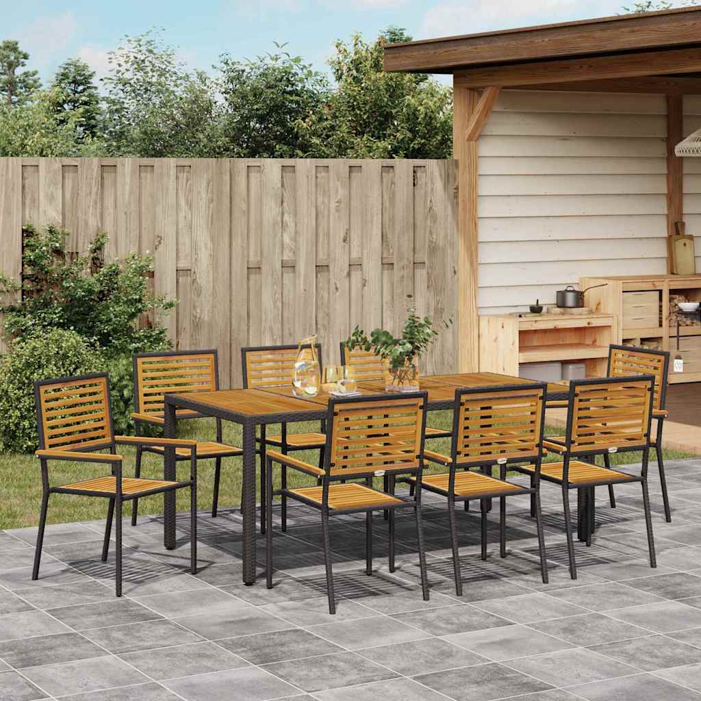 vidaXL Garden Dining Set 9 pcs Black and Brown Poly Rattan 4