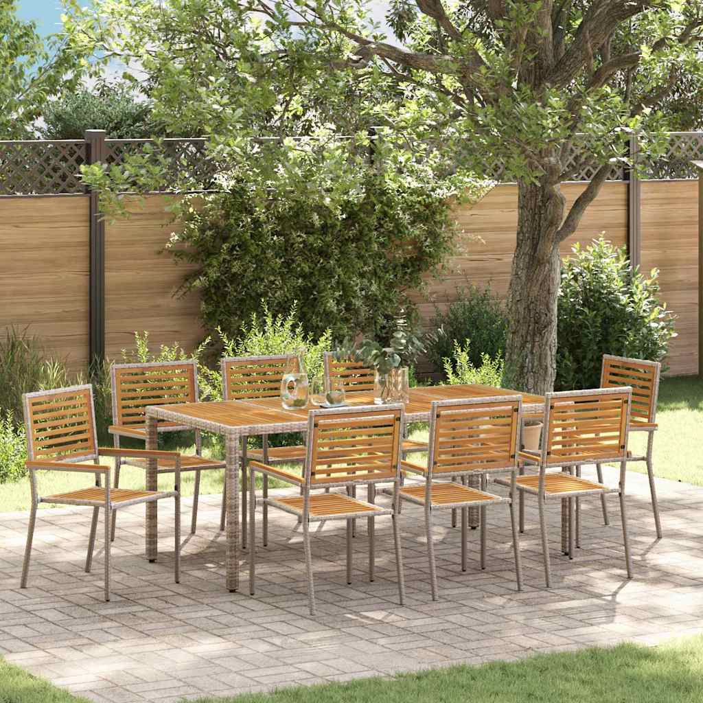 vidaXL Garden Dining Set 9 pcs Grey and Brown Poly Rattan 1