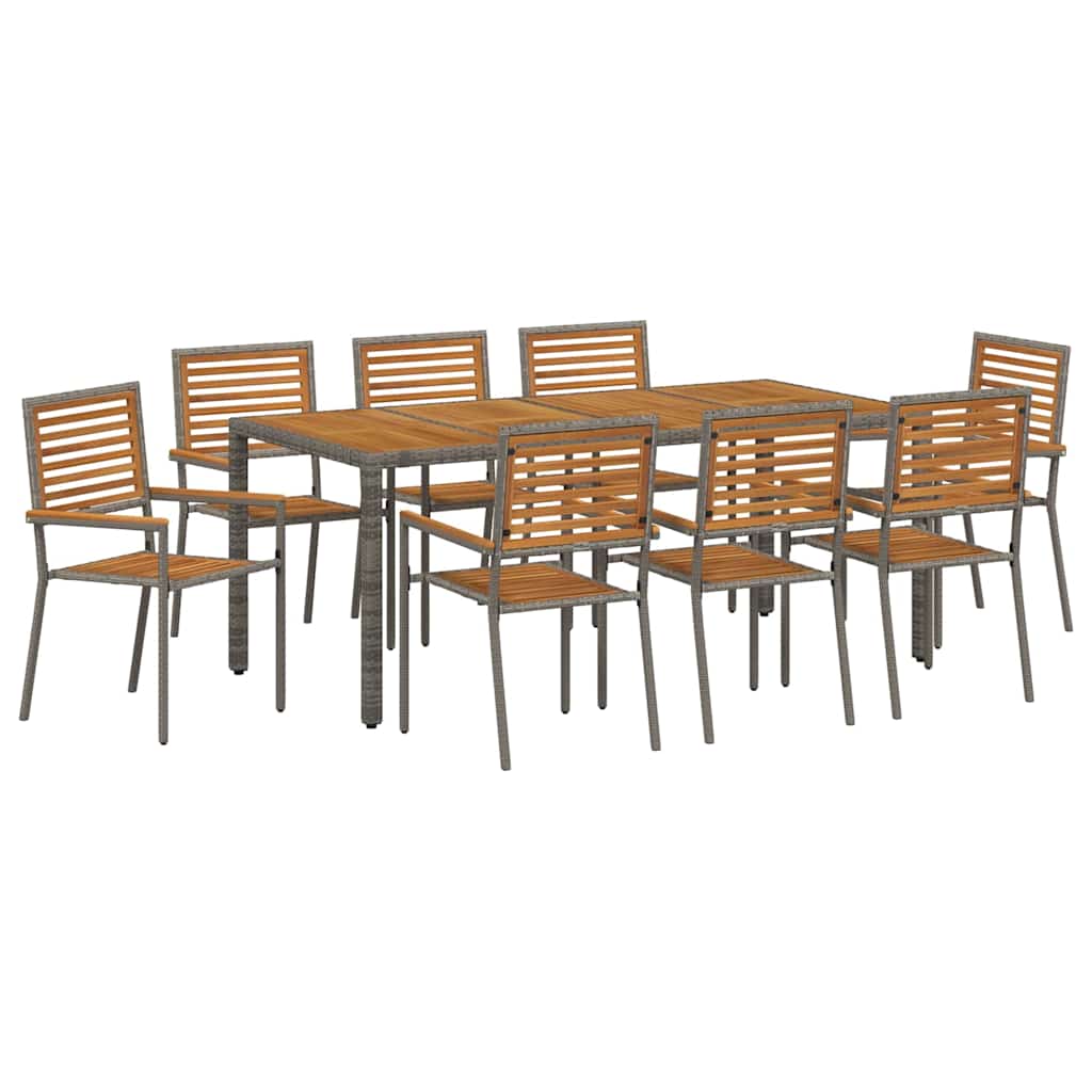 vidaXL Garden Dining Set 9 pcs Grey and Brown Poly Rattan 2