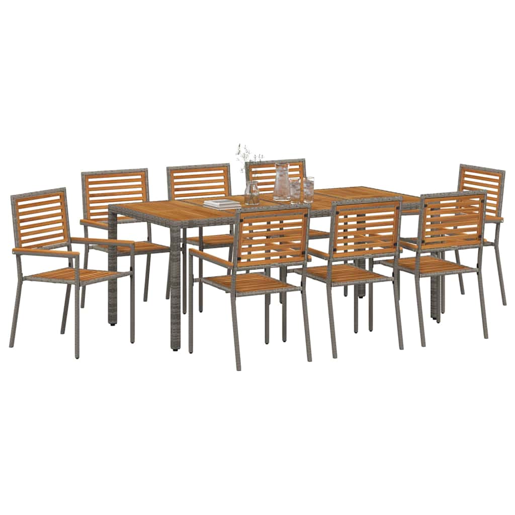 vidaXL Garden Dining Set 9 pcs Grey and Brown Poly Rattan 3