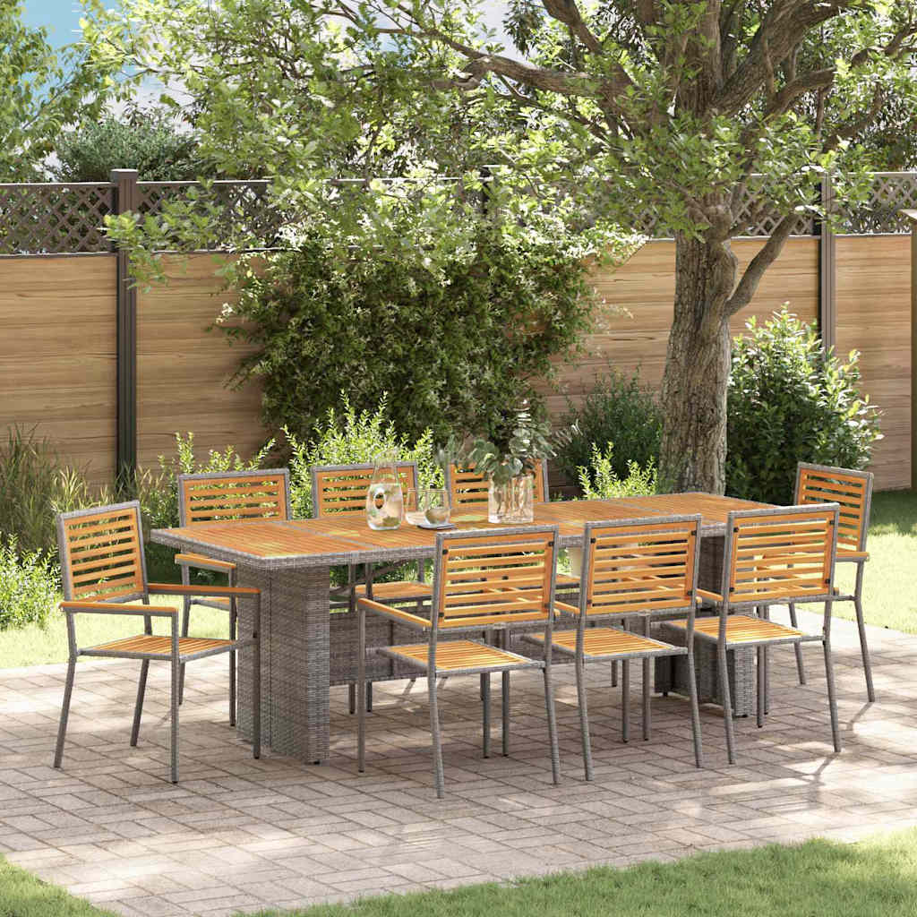 vidaXL Garden Dining Set 9 pcs Grey and Brown Poly Rattan 1