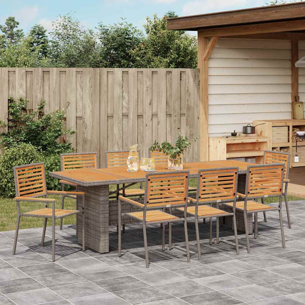 vidaXL Garden Dining Set 9 pcs Grey and Brown Poly Rattan 4