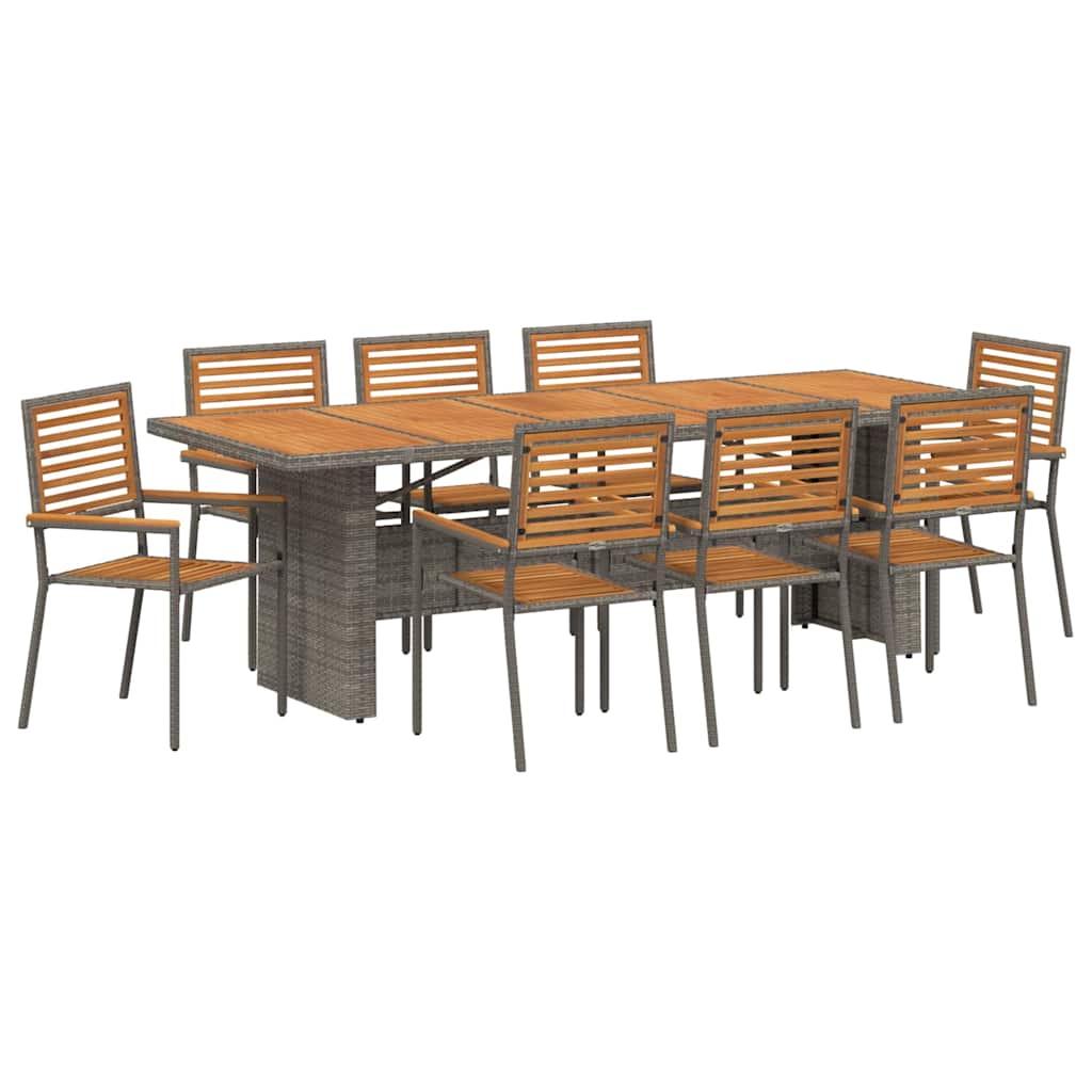 vidaXL Garden Dining Set 9 pcs Grey and Brown Poly Rattan 2