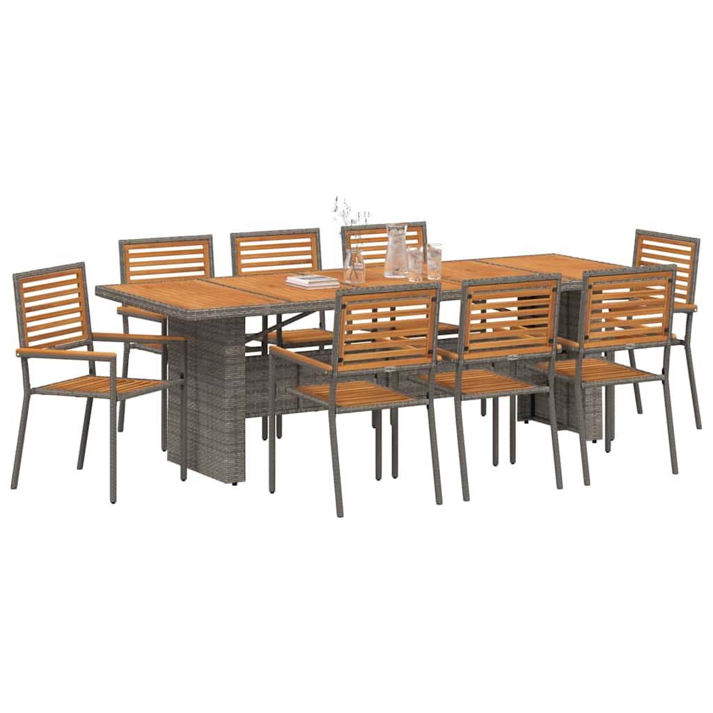 vidaXL Garden Dining Set 9 pcs Grey and Brown Poly Rattan 3