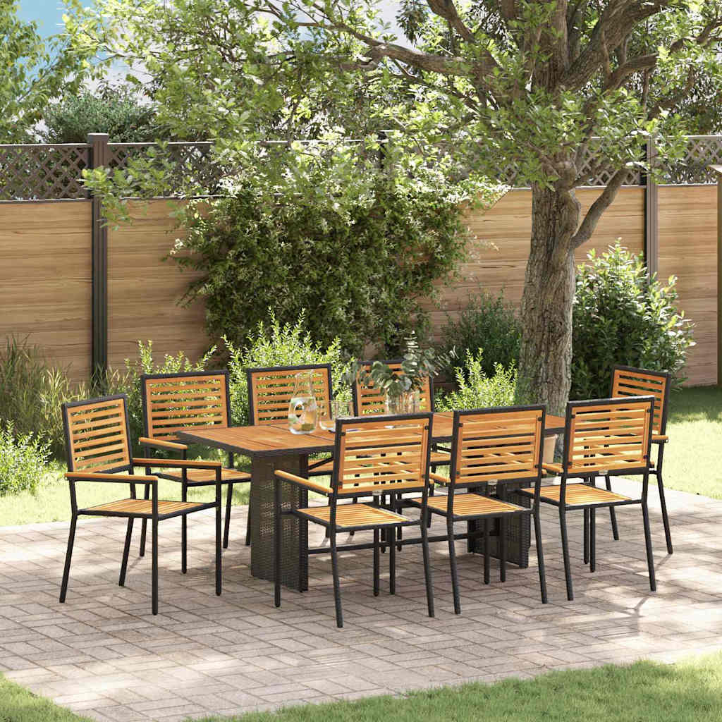 vidaXL Garden Dining Set 9 pcs Black and Brown Poly Rattan 1