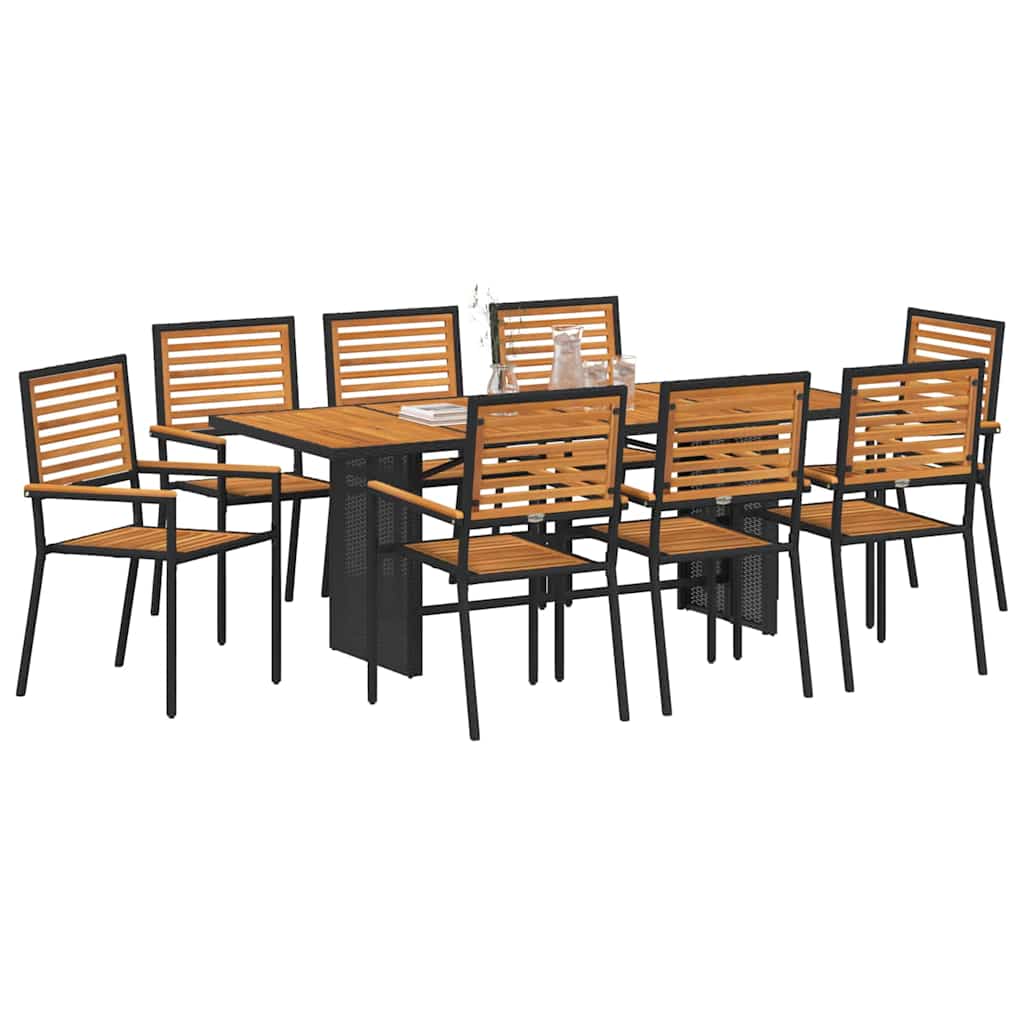 vidaXL Garden Dining Set 9 pcs Black and Brown Poly Rattan 3