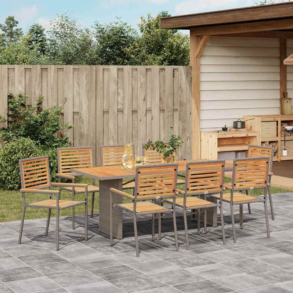 vidaXL Garden Dining Set 9 pcs Grey and Brown Poly Rattan 4