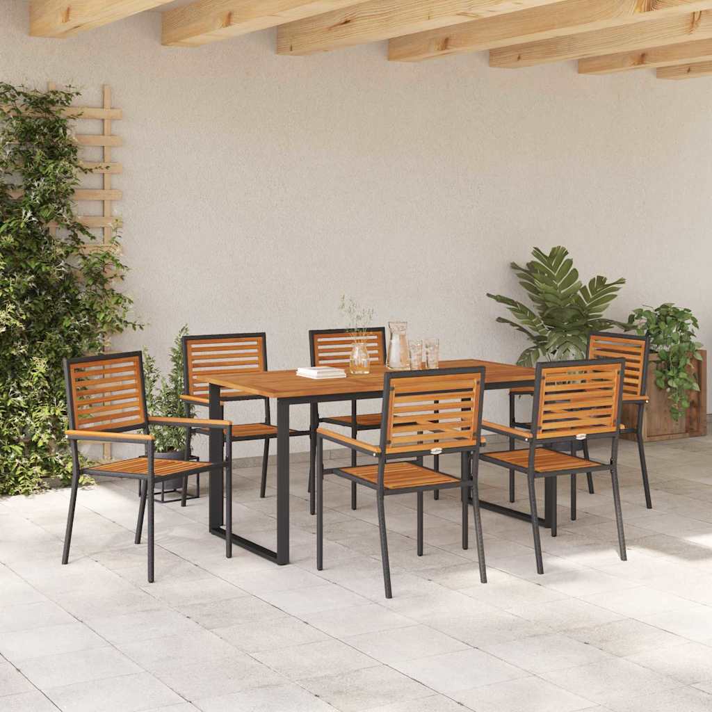 vidaXL Garden Dining Set 7 pcs Black Solid Acacia Wood 4