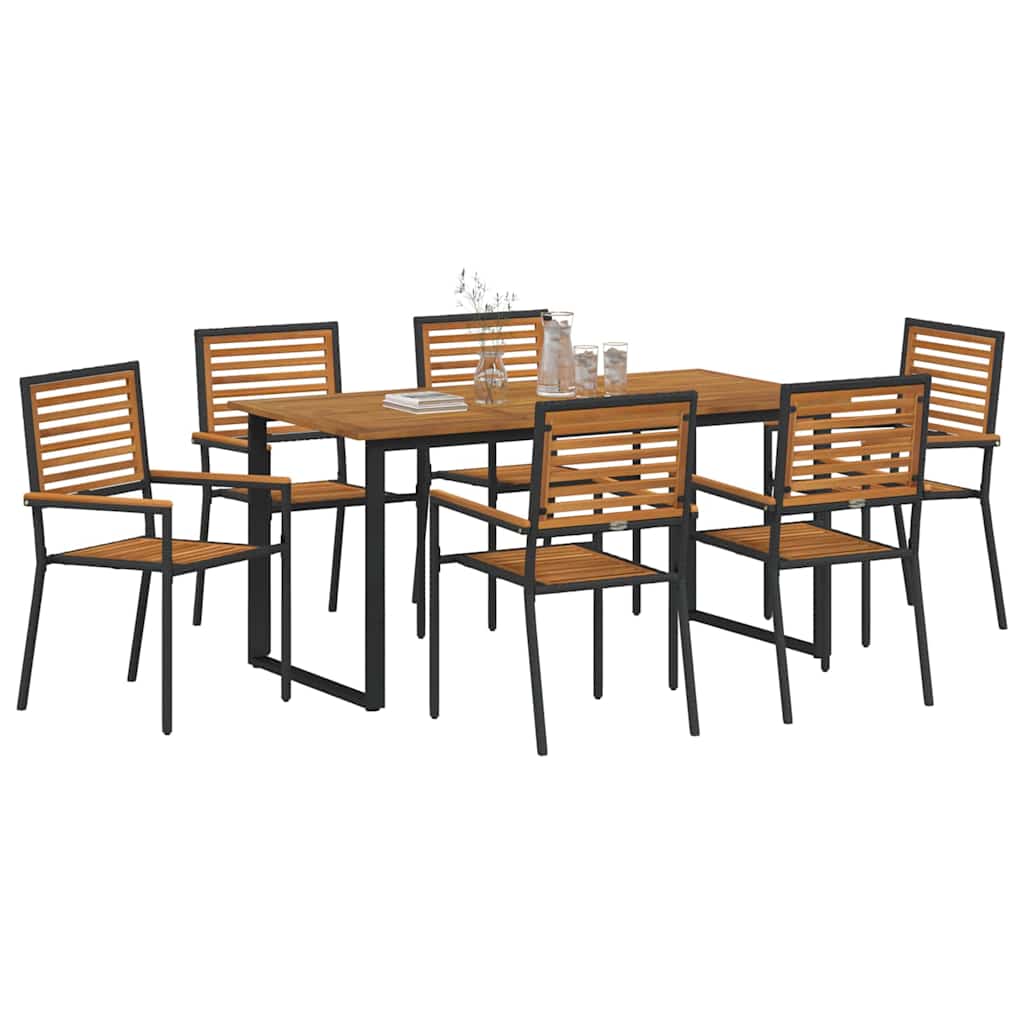 vidaXL Garden Dining Set 7 pcs Black Solid Acacia Wood 3