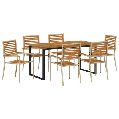 Garden Dining Set 7 pcs Solid Acacia Wood Beige 160 cm table length 6-Seater