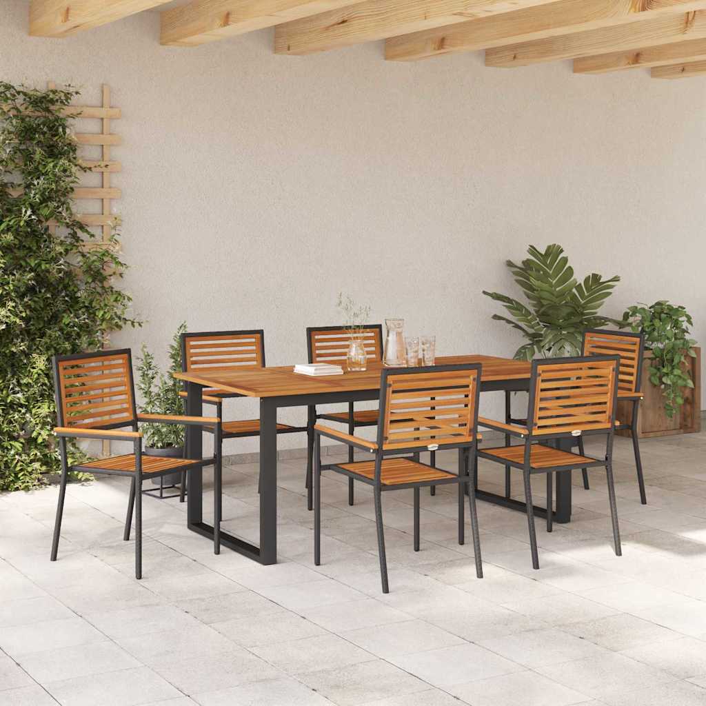 vidaXL Garden Dining Set 7 pcs Black Solid Acacia Wood 4