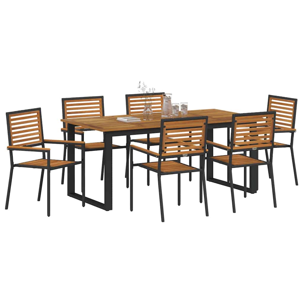 vidaXL Garden Dining Set 7 pcs Black Solid Acacia Wood 3