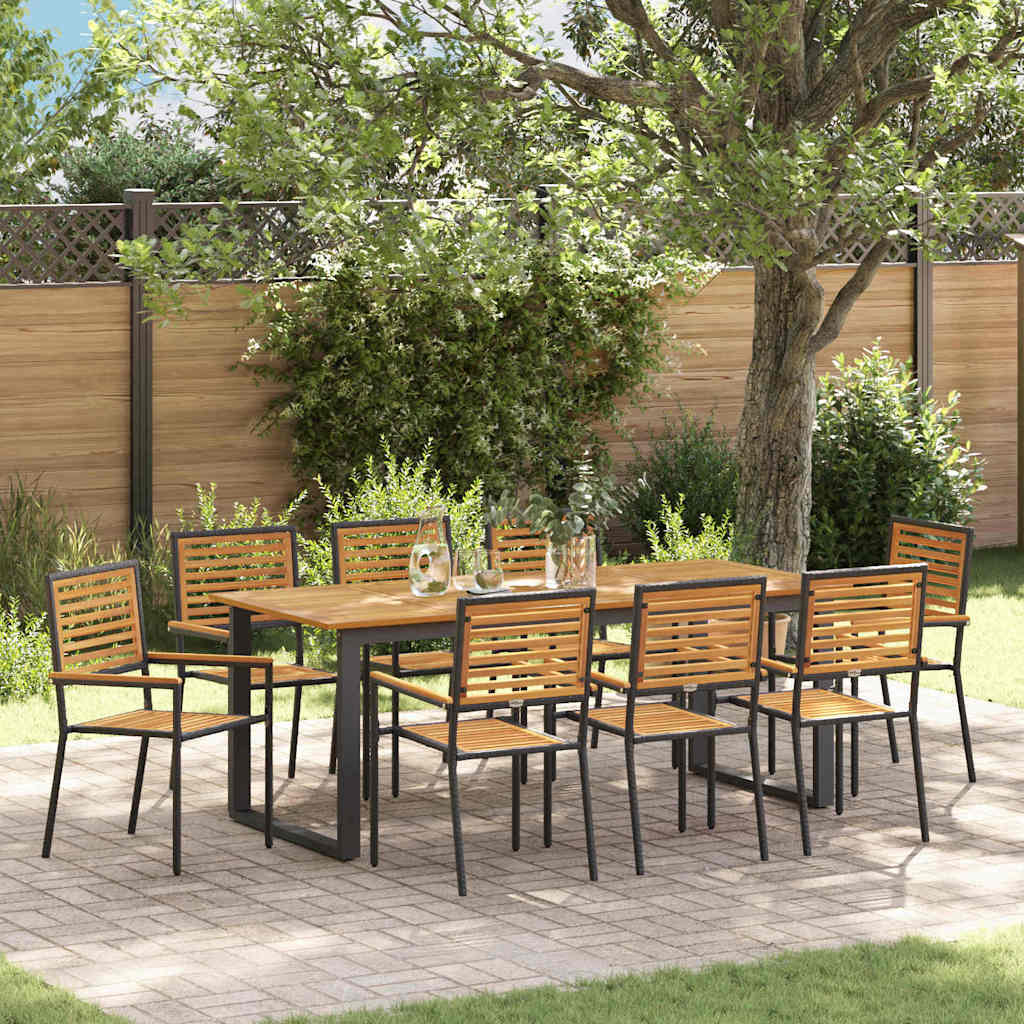 vidaXL Garden Dining Set 9 pcs Black Solid Acacia Wood 1
