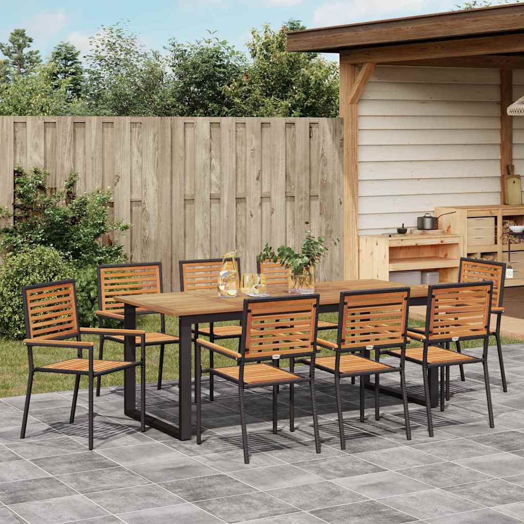 vidaXL Garden Dining Set 9 pcs Black Solid Acacia Wood 4