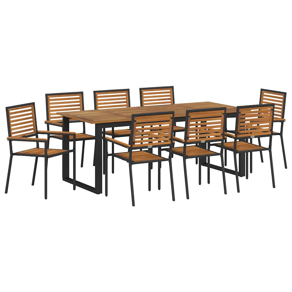 vidaXL Garden Dining Set 9 pcs Black Solid Acacia Wood 2