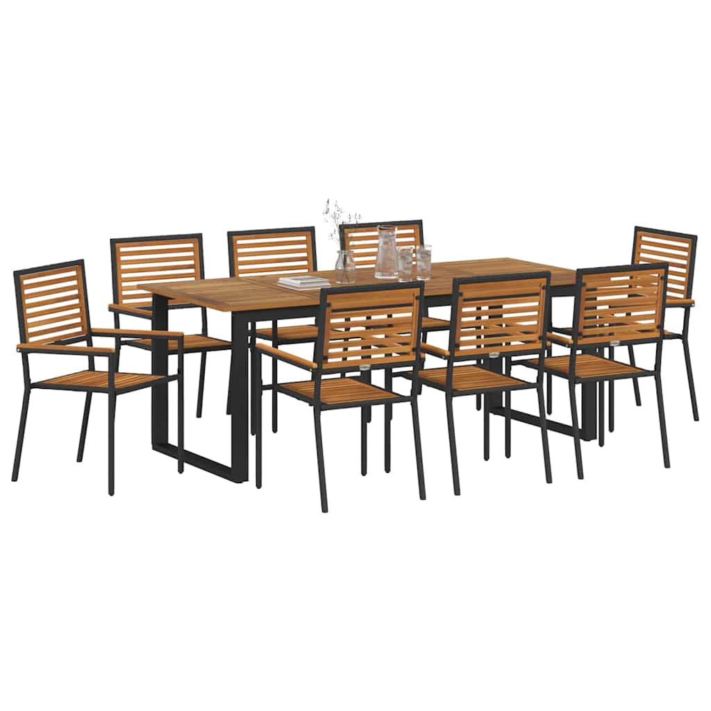 vidaXL Garden Dining Set 9 pcs Black Solid Acacia Wood 3