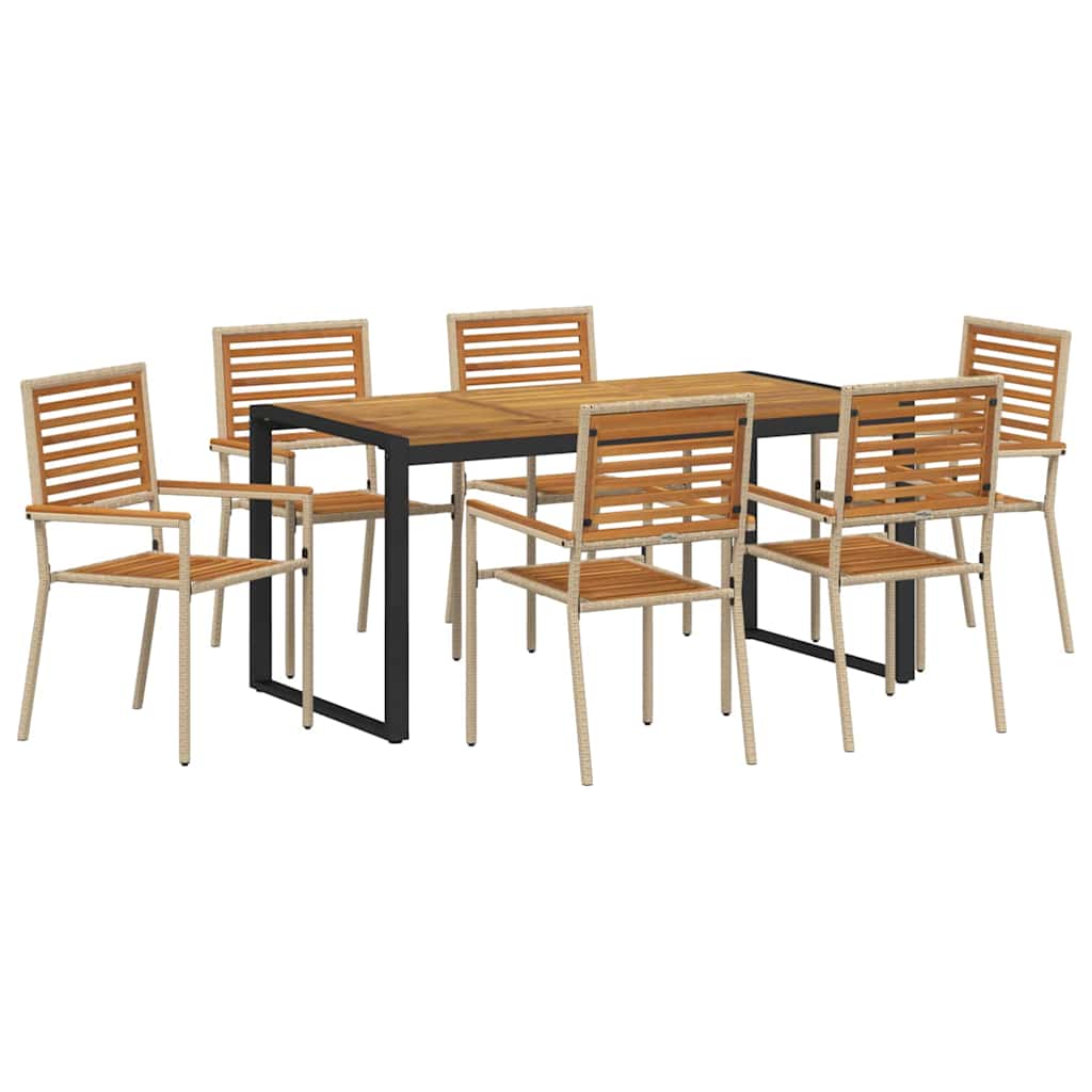 vidaXL Garden Dining Set 7 pcs Beige and Brown Poly Rattan 2