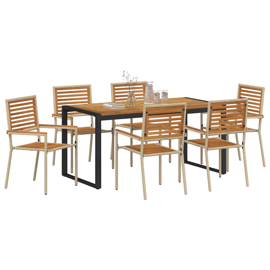 vidaXL Garden Dining Set 7 pcs Beige and Brown Poly Rattan 3