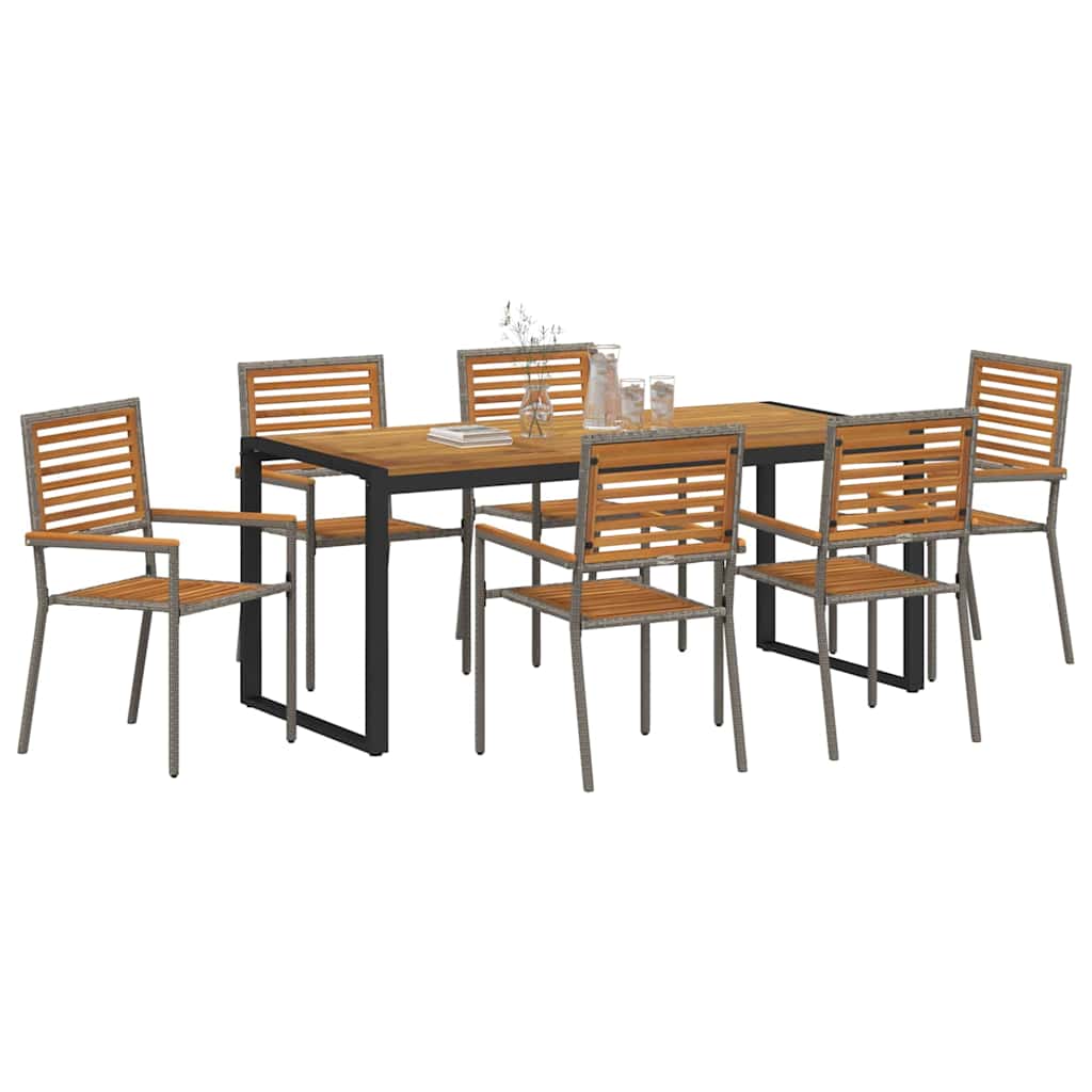 vidaXL Garden Dining Set 7 pcs Grey and Brown Poly Rattan 3