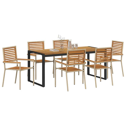 vidaXL Garden Dining Set 7 pcs Beige and Brown Poly Rattan 3