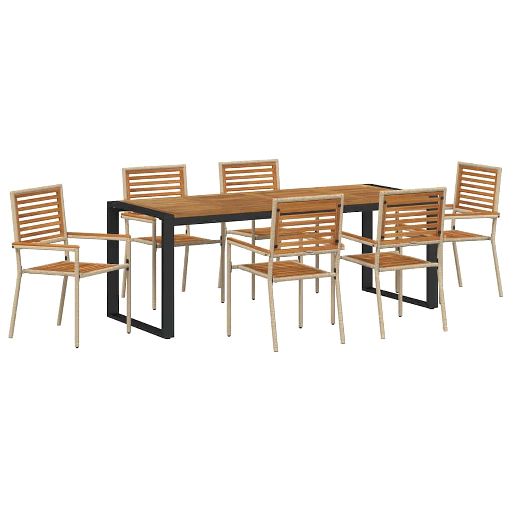 vidaXL Garden Dining Set 7 pcs Beige and Brown Poly Rattan 2