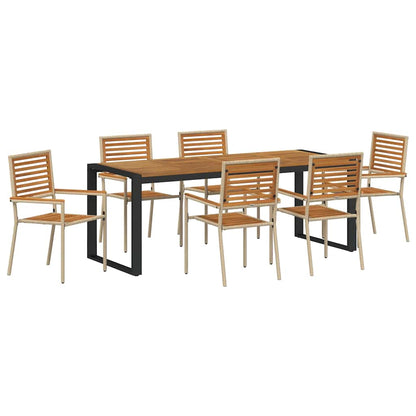 vidaXL Garden Dining Set 7 pcs Beige and Brown Poly Rattan 2