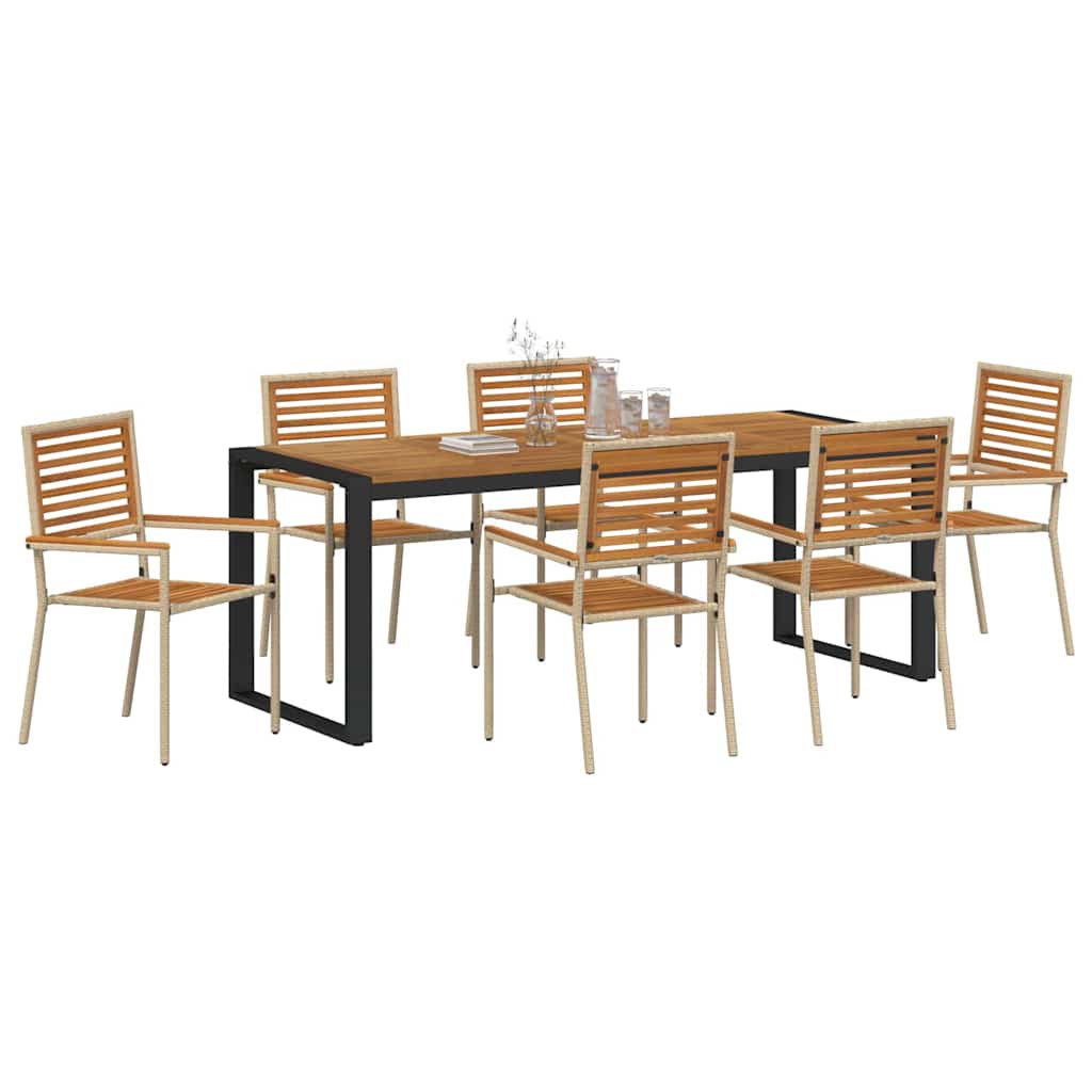 vidaXL Garden Dining Set 7 pcs Beige and Brown Poly Rattan 3