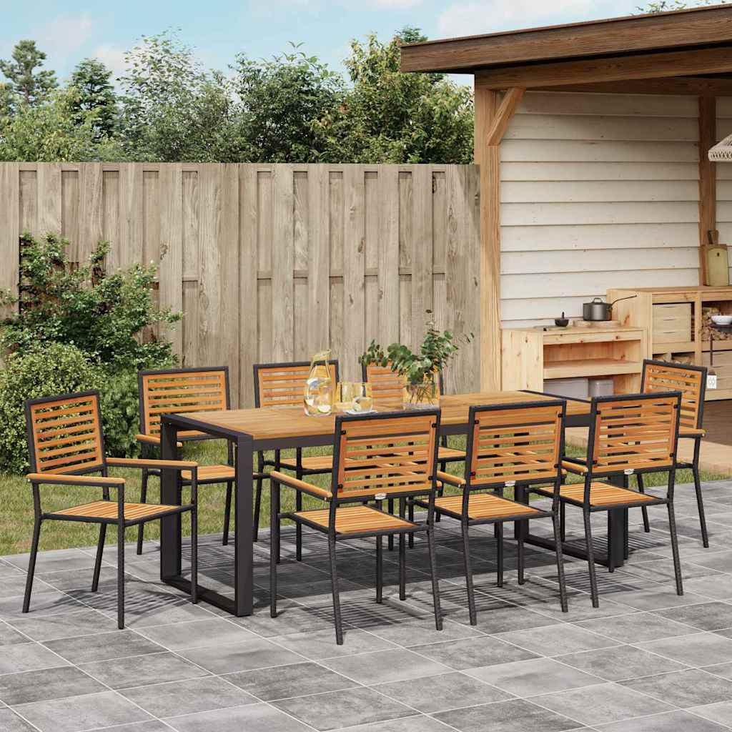 vidaXL Garden Dining Set 9 pcs Black and Brown Poly Rattan 4