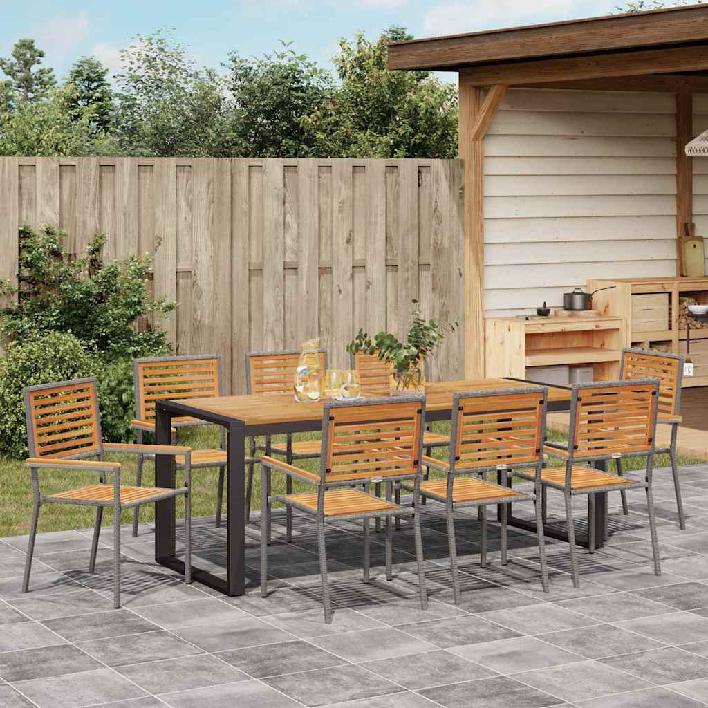 vidaXL Garden Dining Set 9 pcs Grey and Brown Poly Rattan 4