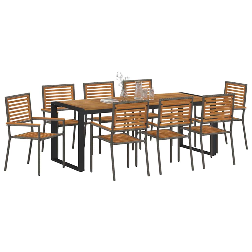 vidaXL Garden Dining Set 9 pcs Grey and Brown Poly Rattan 3