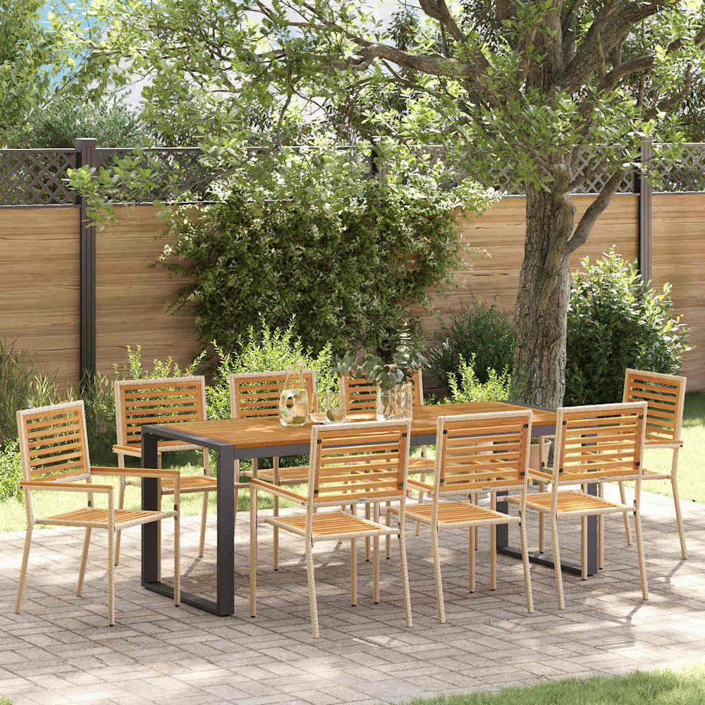 vidaXL Garden Dining Set 9 pcs Beige and Brown Poly Rattan