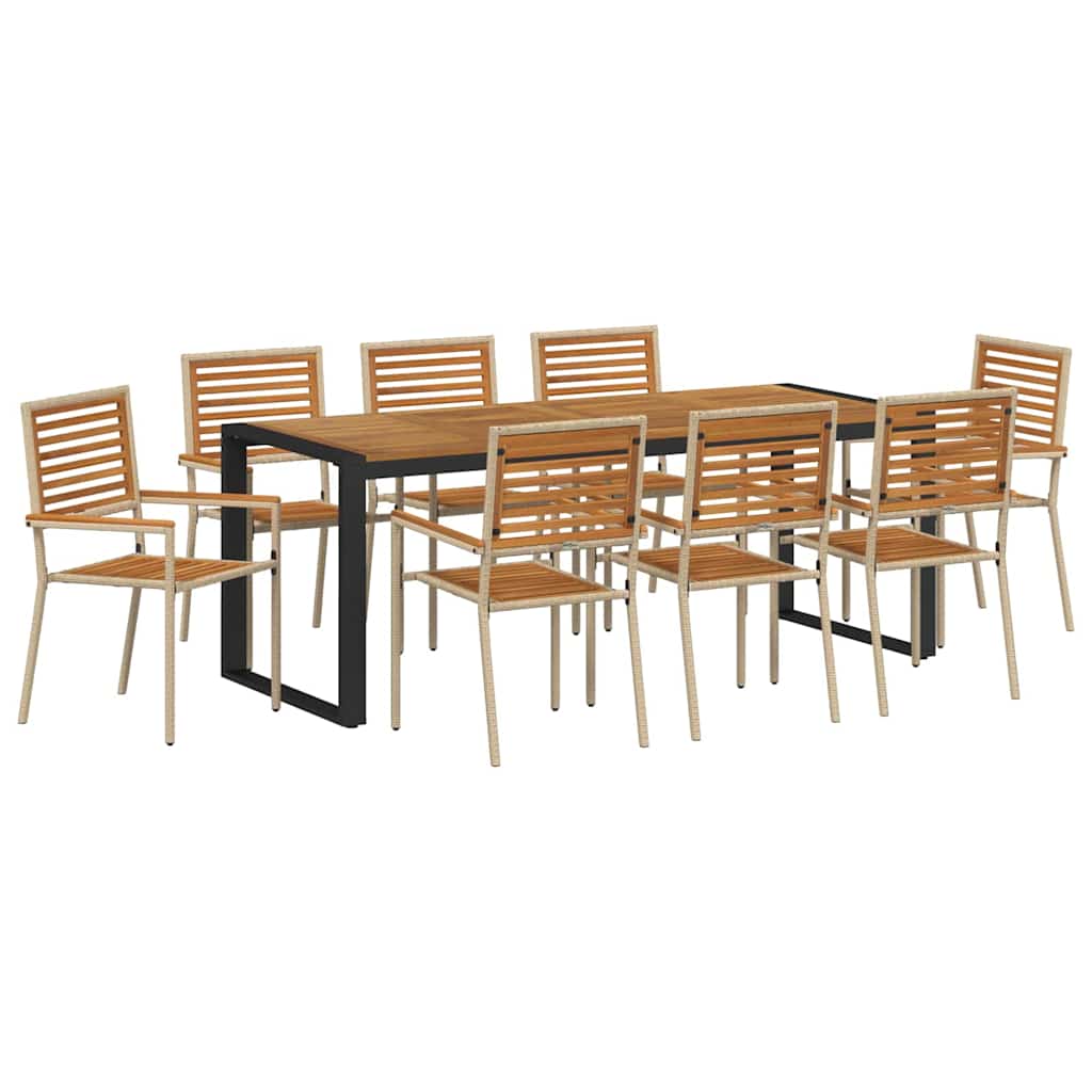 vidaXL Garden Dining Set 9 pcs Beige and Brown Poly Rattan 2